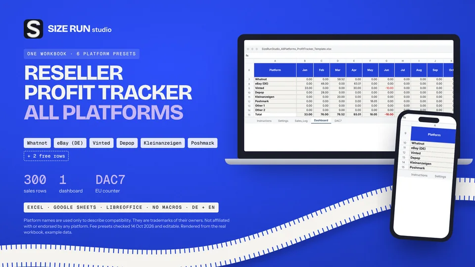 Cover of the Reseller Profit Tracker: platform fee and profit sheets